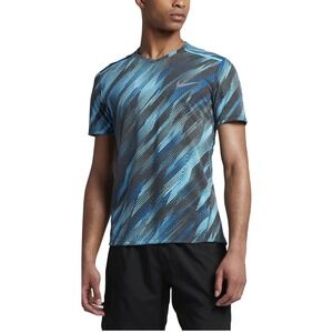 Nike Men's Breathe Printed Running Top‎ - Blue Size L Blue Gray